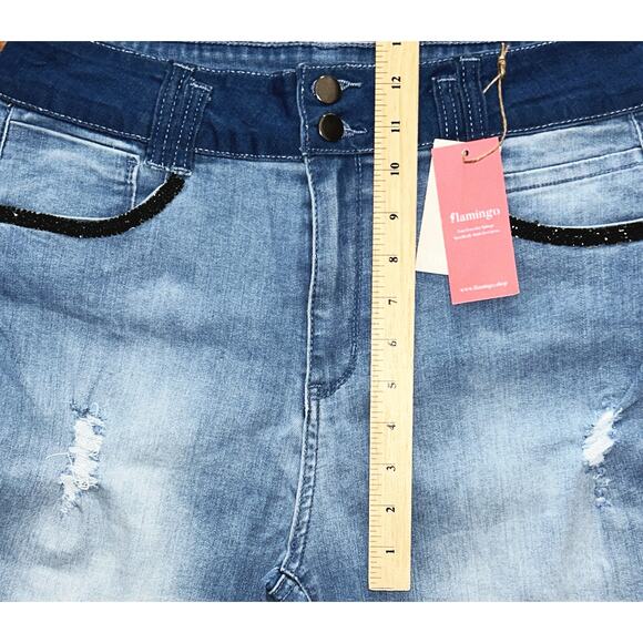 NWT Flamingals Ripped Roll Hem High-Rise Skinny Jeans Women's XL 32X30 - Picture 4 of 8